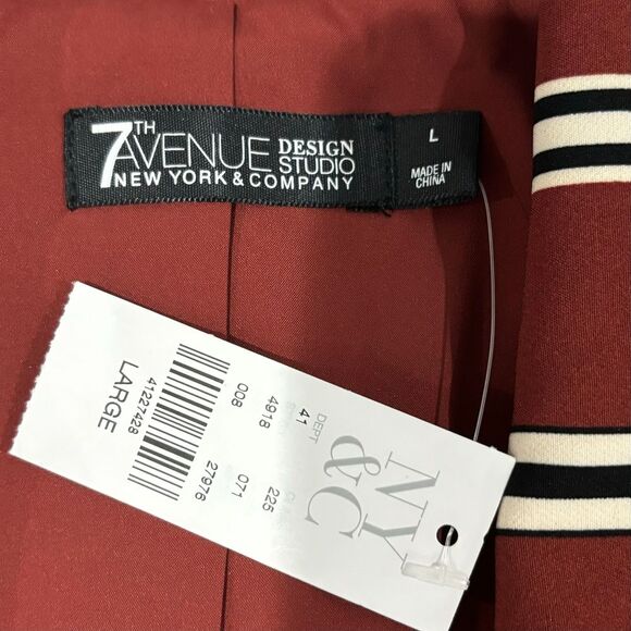 New York & Company 7th Avenue Red Brown White Striped Blazer Women L Large - Picture 3 of 7